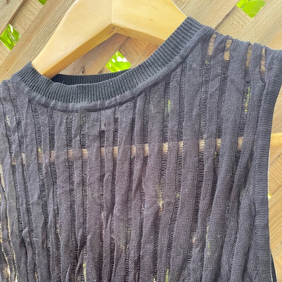 Superdown “Riley” Black Mesh Striped Knit Top - Picture 3 of 6